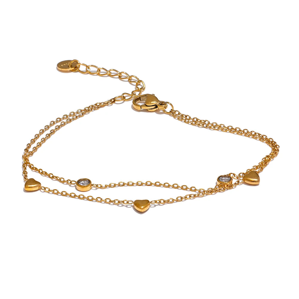 Bracciale Nelle doppio con cuori, bracciale, resistente all’acqua, acciaio inossidabile 316L con finitura PVD dorata o argentata, Lark & Reed, vista 7