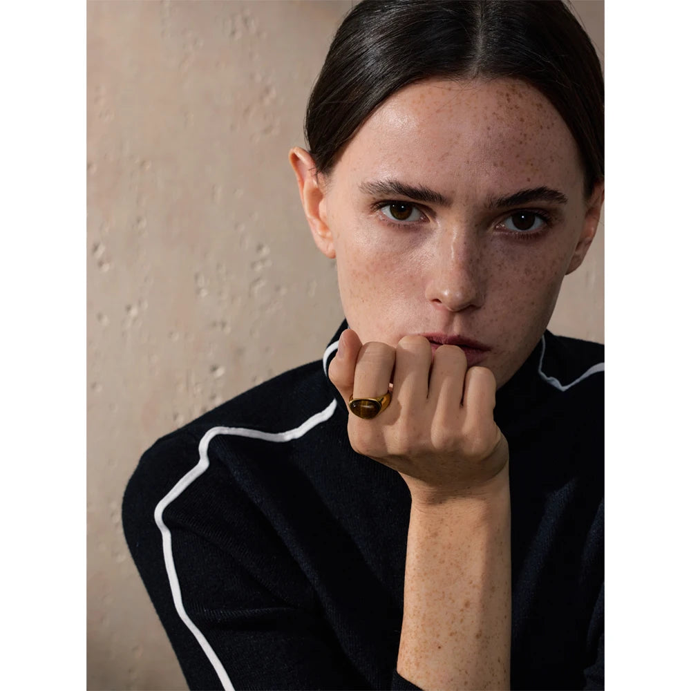 Rikke Stone Signet Ring, waterproof ring in 316L stainless steel with a gold PVD finish by Lark & Reed, view 3
