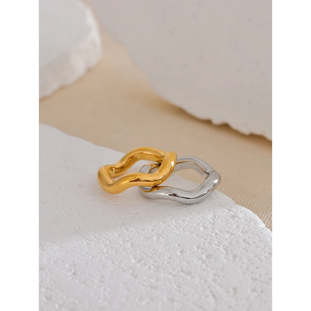 Trine Twist Band, waterproof ring in 316L stainless steel with a gold or silver-tone PVD finish by Lark & Reed, view 4