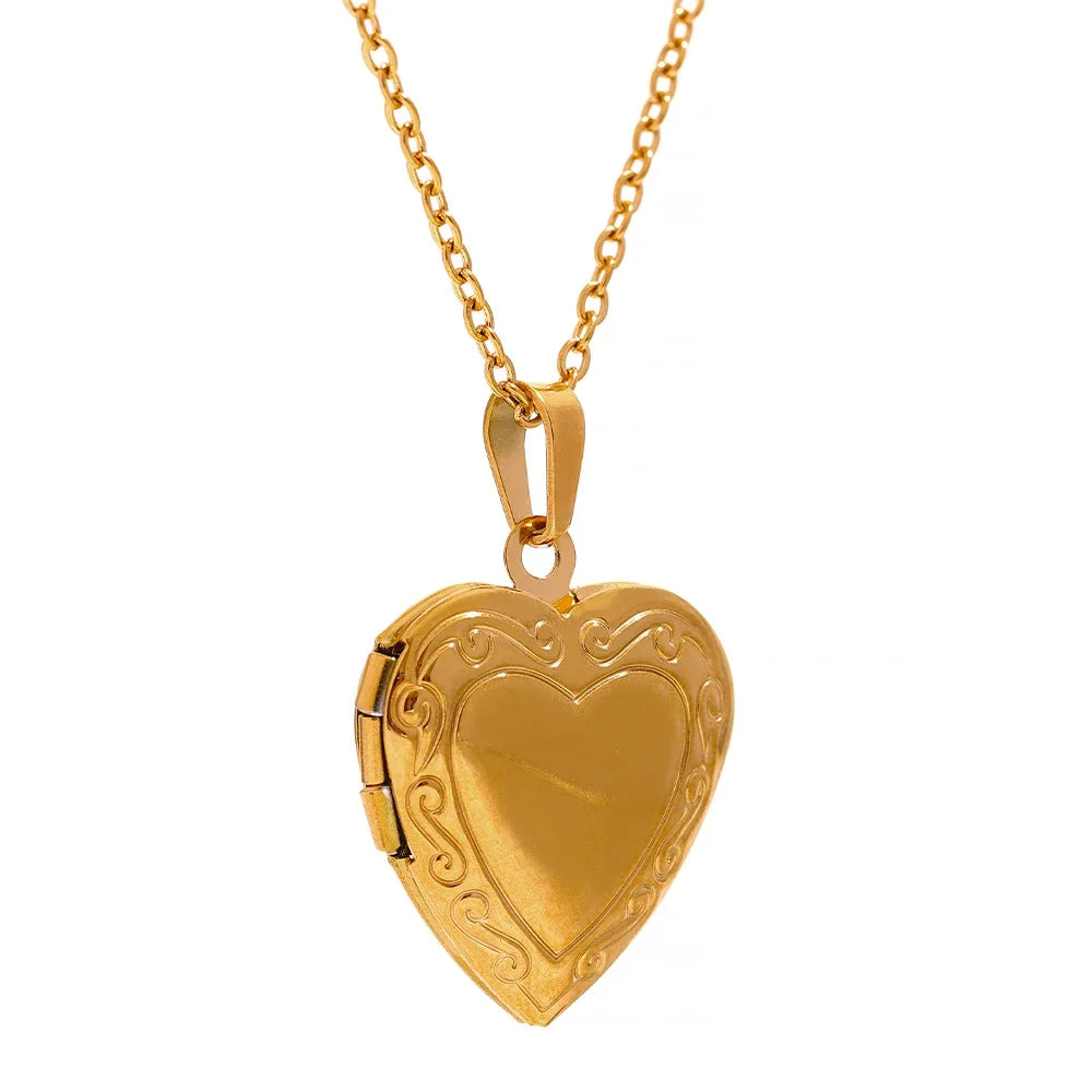 Isolde Heart Locket, waterproof necklace in 316L stainless steel with a gold or silver-tone PVD finish by Lark & Reed, view 8