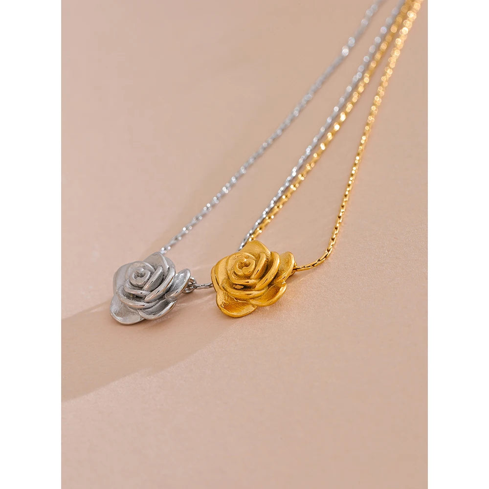 Rosalind Rose Pendant, waterproof necklace in 316L stainless steel with a gold or silver-tone PVD finish by Lark & Reed, view 4
