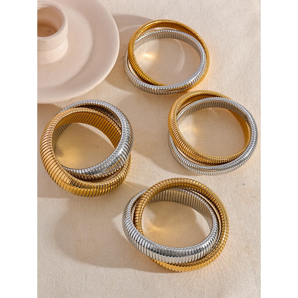 Uppsala Snake Bangle, waterproof bracelet in 316L stainless steel with a gold PVD finish by Lark & Reed, view 3