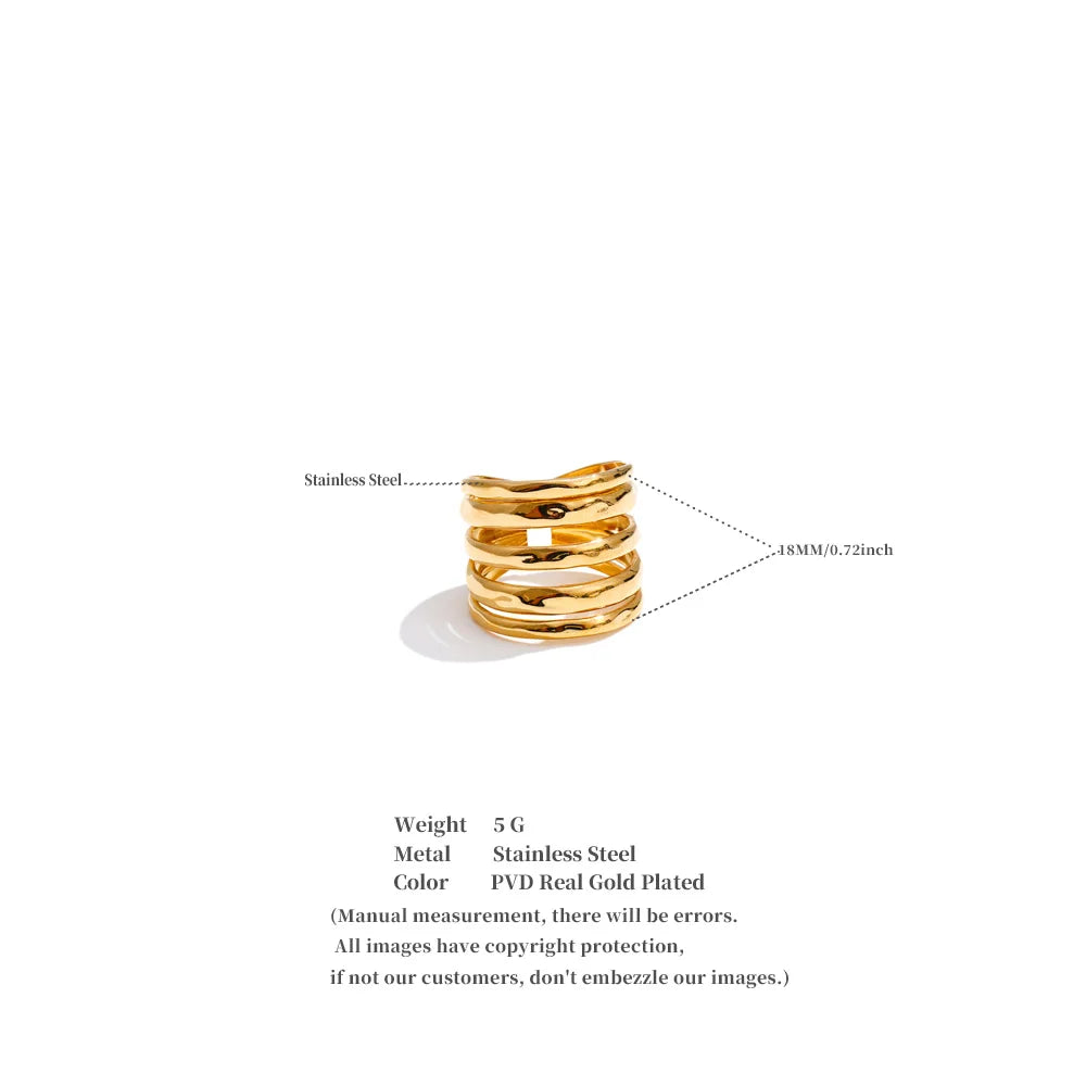 Ulrika bred åben ring, ring, tåler vand, rustfrit stål 316L med guldfarvet PVD-belægning, Lark & Reed, billede 6