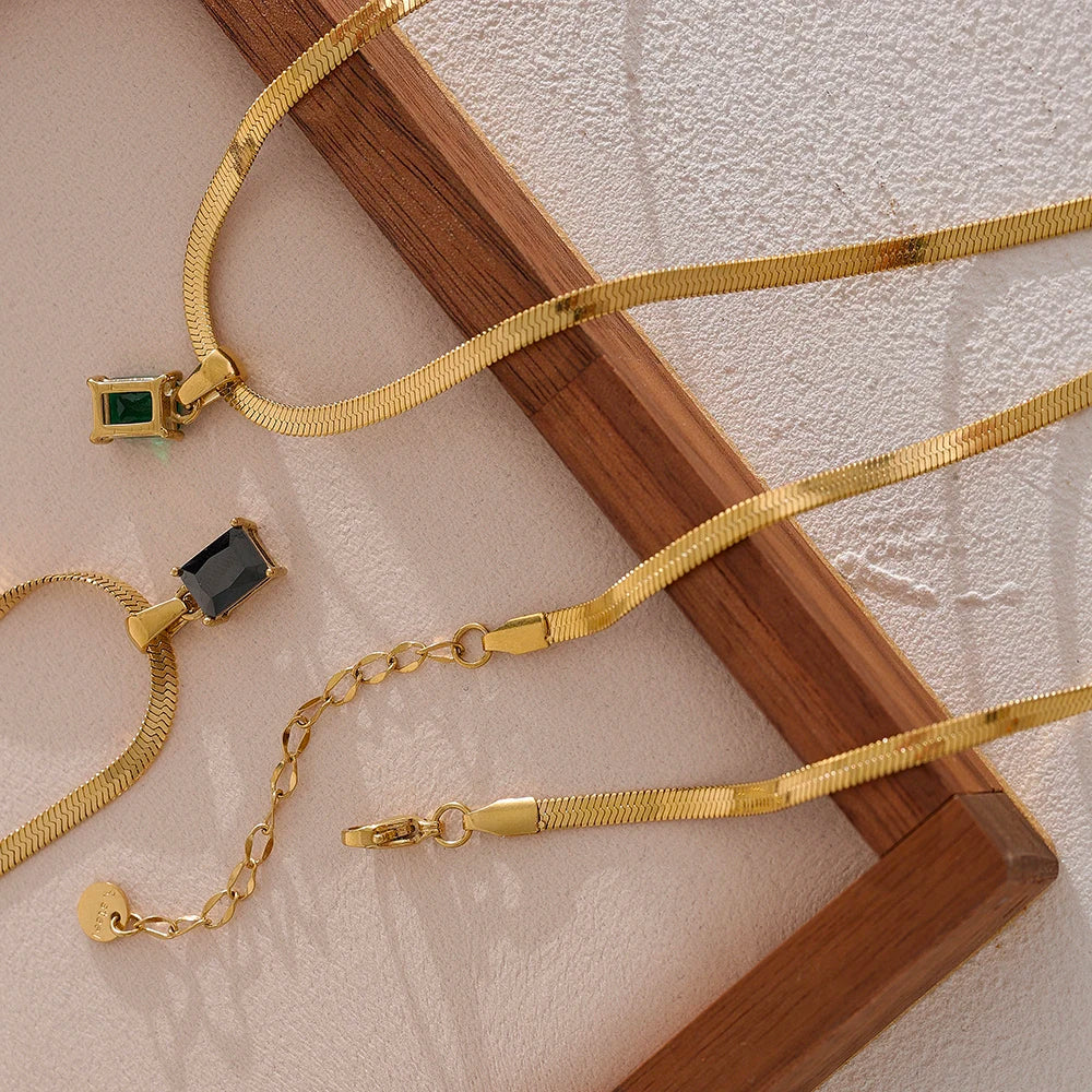 Ottoline Baguette Pendant, waterproof necklace in 316L stainless steel with a gold PVD finish by Lark & Reed, view 6