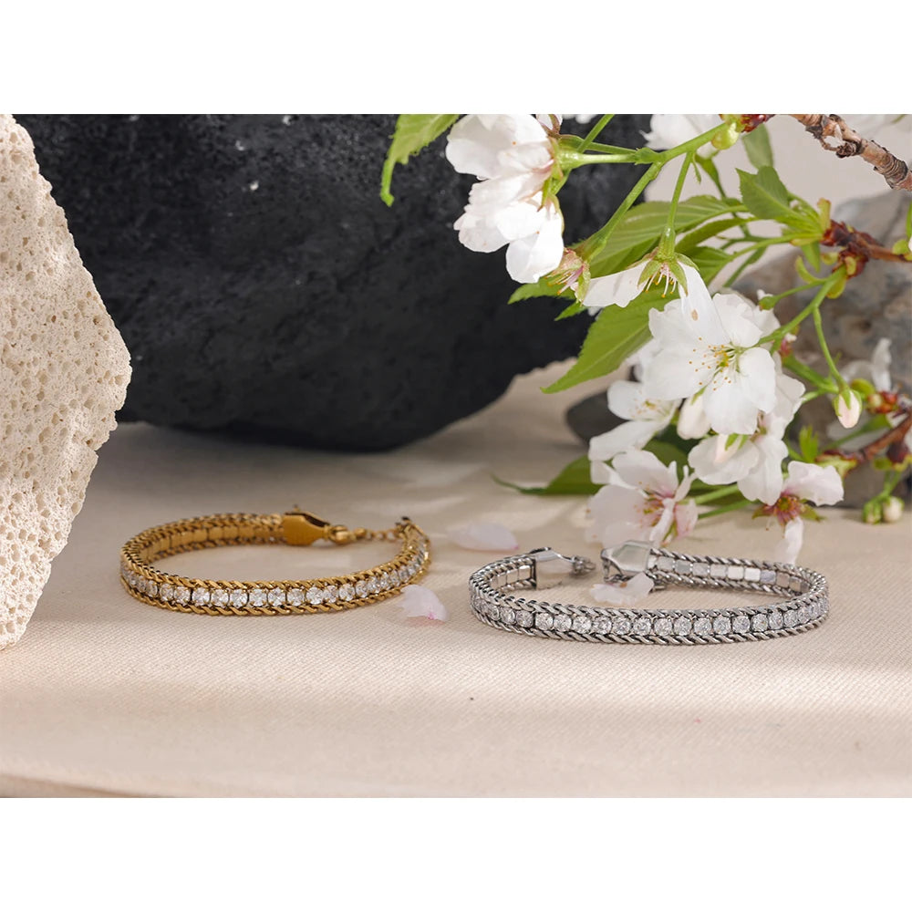 Bruges panserarmbånd med zirkonia, armbånd, tåler vand, rustfrit stål 316L med guld- eller sølvfarvet PVD-belægning, Lark & Reed, billede 3