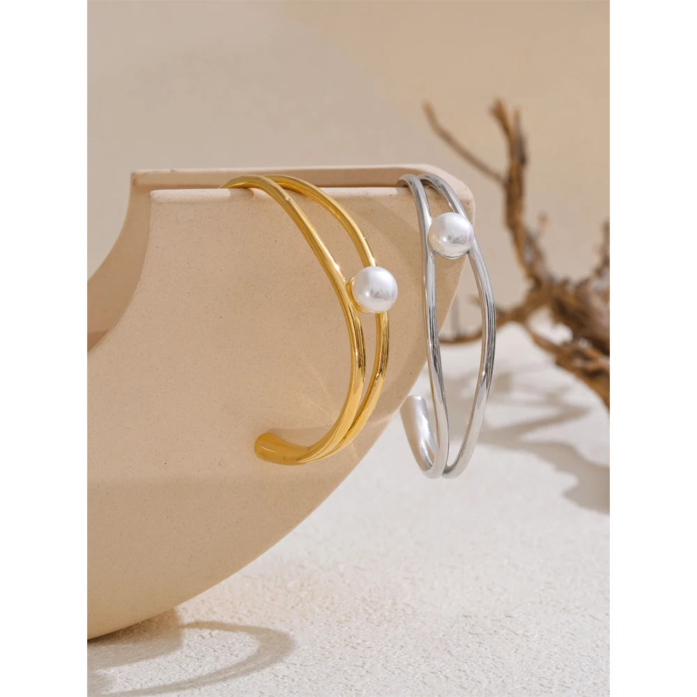 Coralie åben perlearmring, armbånd, tåler vand, rustfrit stål 316L med guld- eller sølvfarvet PVD-belægning, Lark & Reed, billede 4