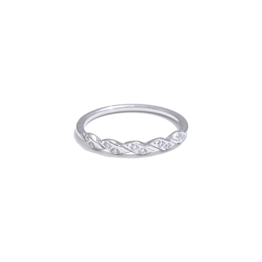 Line bølgering med zirkonia, ring, tåler vand, rustfrit stål 316L med guld- eller sølvfarvet PVD-belægning, Lark & Reed, billede 8