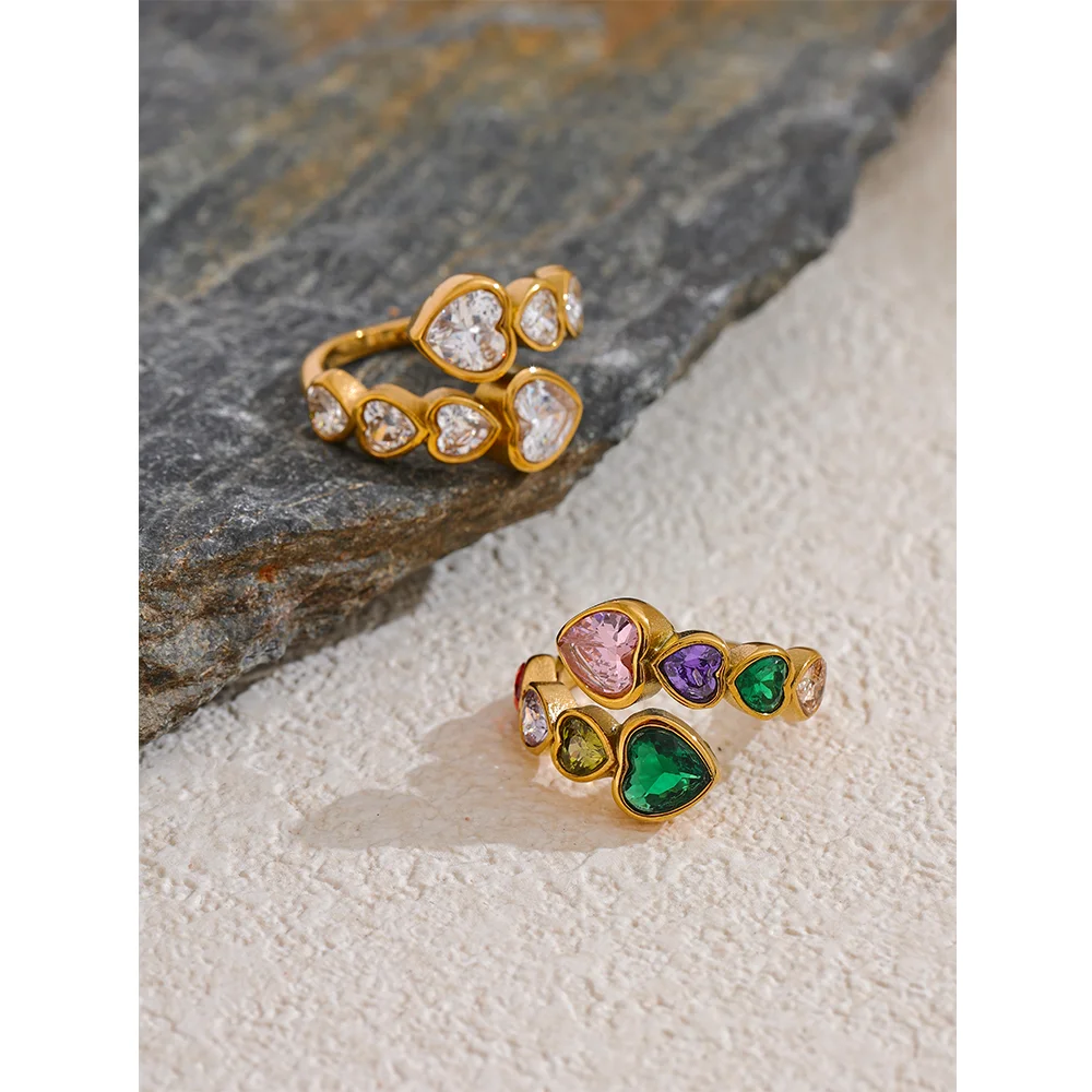 Vibeke Crystal Heart Ring, waterproof ring in 316L stainless steel with a gold PVD finish by Lark & Reed, view 3