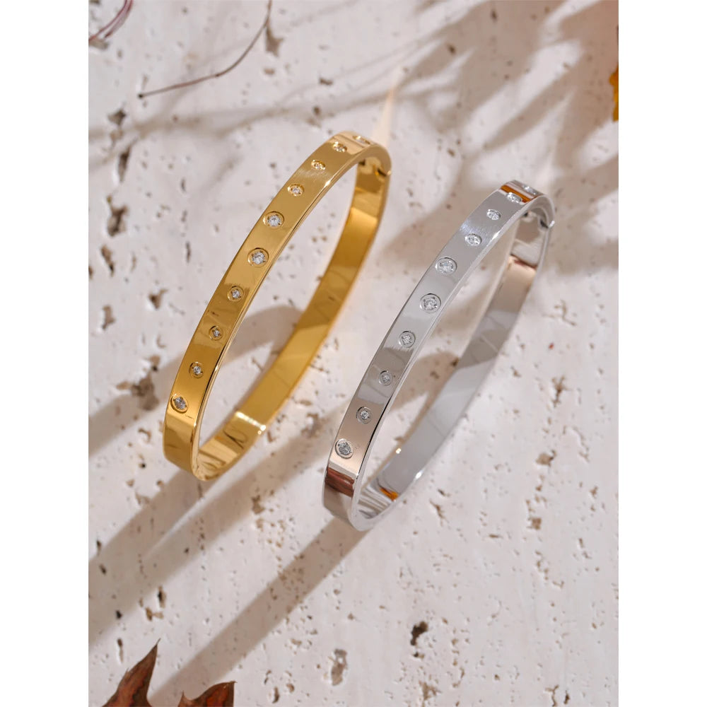 Kiel armring med zirkonialinje, armbånd, tåler vand, rustfrit stål 316L med guld- eller sølvfarvet PVD-belægning, Lark & Reed, billede 4