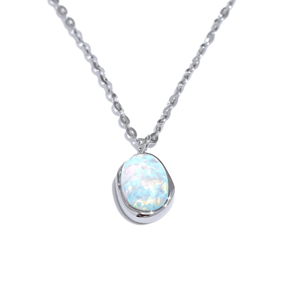 Lucca Opal Pendant, waterproof necklace in 316L stainless steel with a gold or silver-tone PVD finish by Lark & Reed, view 7