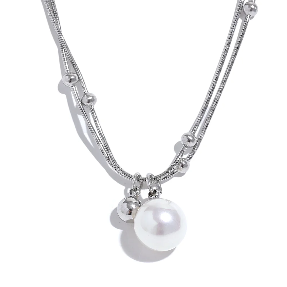 Perla Pearl Snake Chain, waterproof necklace in 316L stainless steel with a gold or silver-tone PVD finish by Lark & Reed, view 7