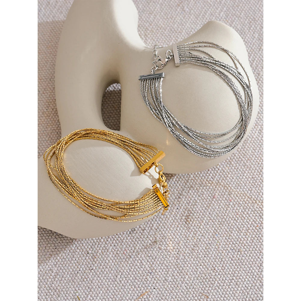Nantes Multi Strand Bracelet, waterproof bracelet in 316L stainless steel with a gold or silver-tone PVD finish by Lark & Reed, view 6