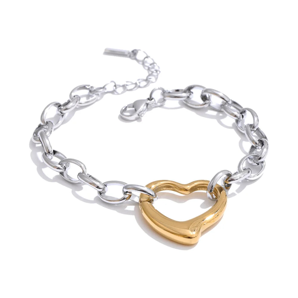 Leiden armbånd med åbent hjerte, armbånd, tåler vand, rustfrit stål 316L med guld- eller sølvfarvet PVD-belægning, Lark & Reed, billede 9