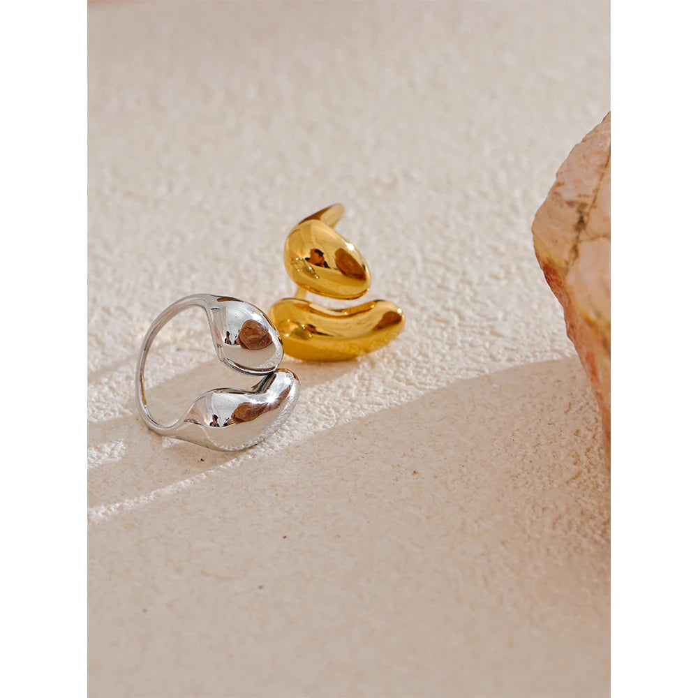 Anillo ajustable Oda dos hojas, anillo, resistente al agua, acero inoxidable 316L con acabado PVD dorado o plateado, Lark & Reed, vista 5