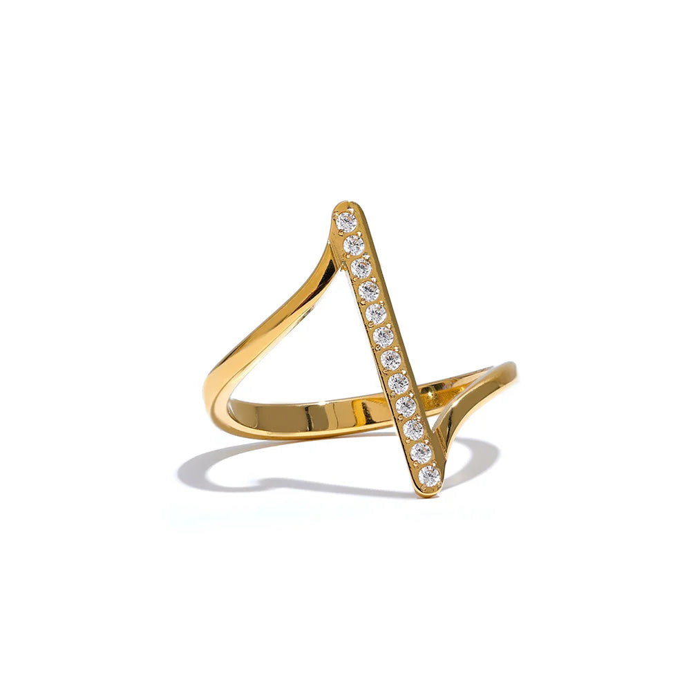 Beata Twisted Crystal Ring, waterproof ring in 316L stainless steel with a gold or silver-tone PVD finish by Lark & Reed, view 8