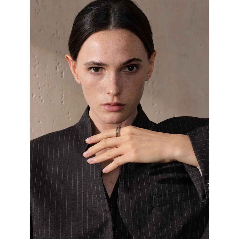Britta Two-Tone Band, waterproof ring in 316L stainless steel with a gold PVD finish by Lark & Reed, view 3