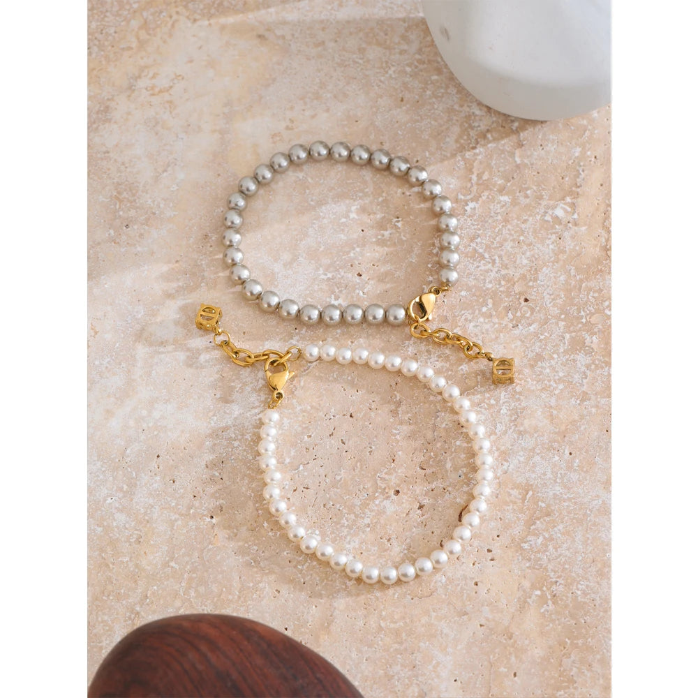 Gunilla klassisk perlearmbånd, armbånd, tåler vand, rustfrit stål 316L med guldfarvet PVD-belægning, Lark & Reed, billede 4
