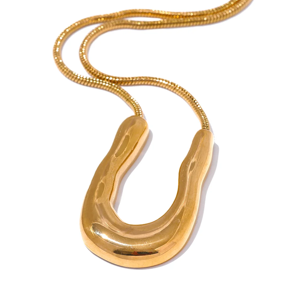 Hedda Sculpted U Pendant, waterproof necklace in 316L stainless steel with a gold or silver-tone PVD finish by Lark & Reed, view 8