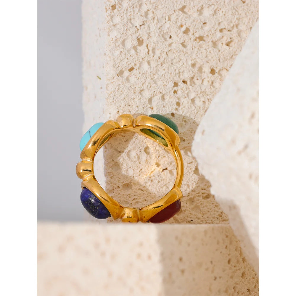 Marguerite Multi Stone Band, waterproof ring in 316L stainless steel with a gold PVD finish by Lark & Reed, view 3