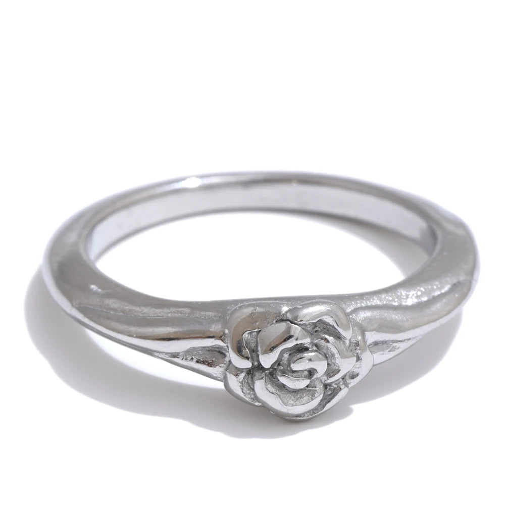 Cosette Rose Signet Ring, waterproof ring in 316L stainless steel with a gold or silver-tone PVD finish by Lark & Reed, view 7