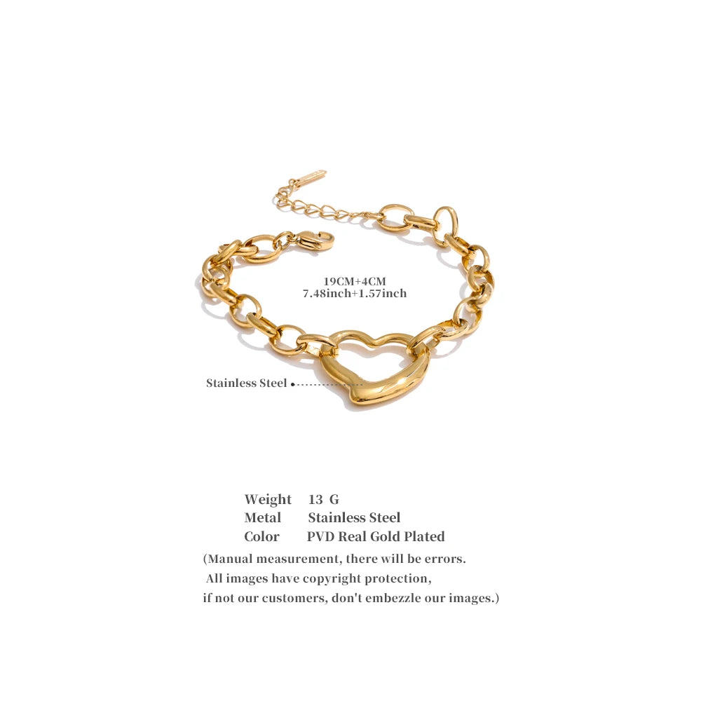 Leiden armbånd med åbent hjerte, armbånd, tåler vand, rustfrit stål 316L med guld- eller sølvfarvet PVD-belægning, Lark & Reed, billede 6
