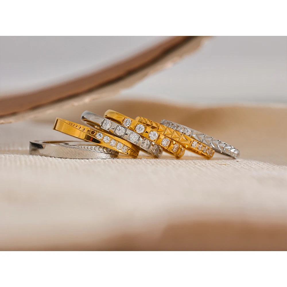 Alva Crystal Band, waterproof ring in 316L stainless steel with a gold or silver-tone PVD finish by Lark & Reed, view 6