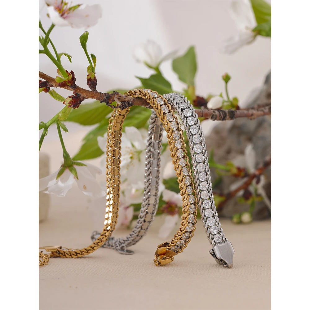 Bruges panserarmbånd med zirkonia, armbånd, tåler vand, rustfrit stål 316L med guld- eller sølvfarvet PVD-belægning, Lark & Reed, billede 6