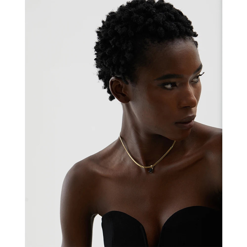 Ottoline Baguette Pendant, waterproof necklace in 316L stainless steel with a gold PVD finish by Lark & Reed, view 2