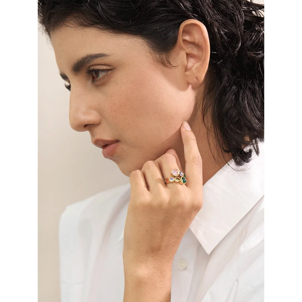 Vibeke Crystal Heart Ring, waterproof ring in 316L stainless steel with a gold PVD finish by Lark & Reed, view 2