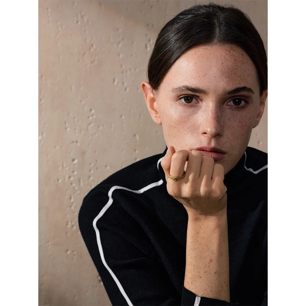 Cosette Rose Signet Ring, waterproof ring in 316L stainless steel with a gold or silver-tone PVD finish by Lark & Reed, view 3