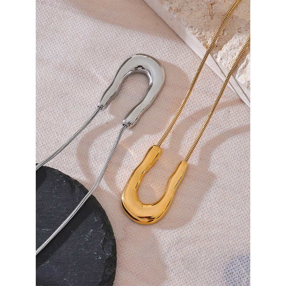 Hedda Sculpted U Pendant, waterproof necklace in 316L stainless steel with a gold or silver-tone PVD finish by Lark & Reed, view 4