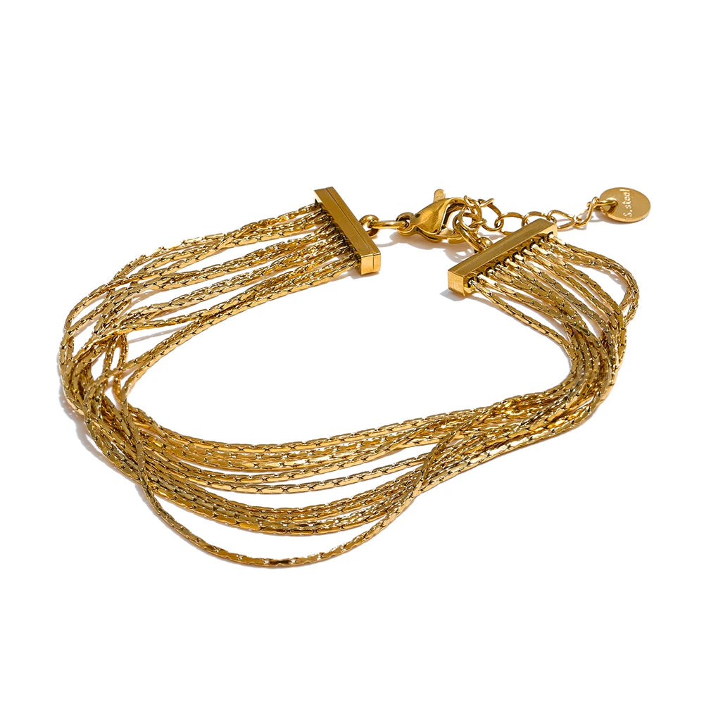 Nantes Multi Strand Bracelet, waterproof bracelet in 316L stainless steel with a gold or silver-tone PVD finish by Lark & Reed, view 7