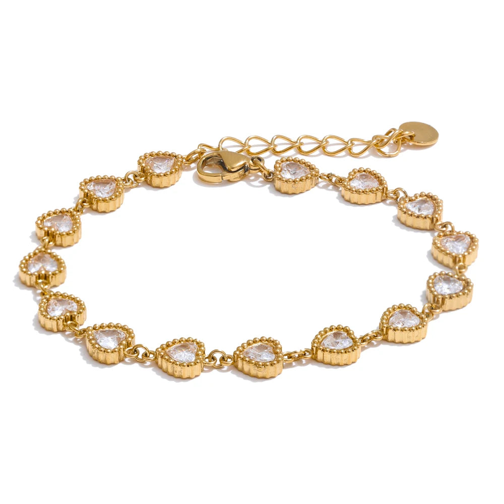 Vanja Crystal Heart Chain Bracelet, waterproof bracelet in 316L stainless steel with a gold or silver-tone PVD finish by Lark & Reed, view 8