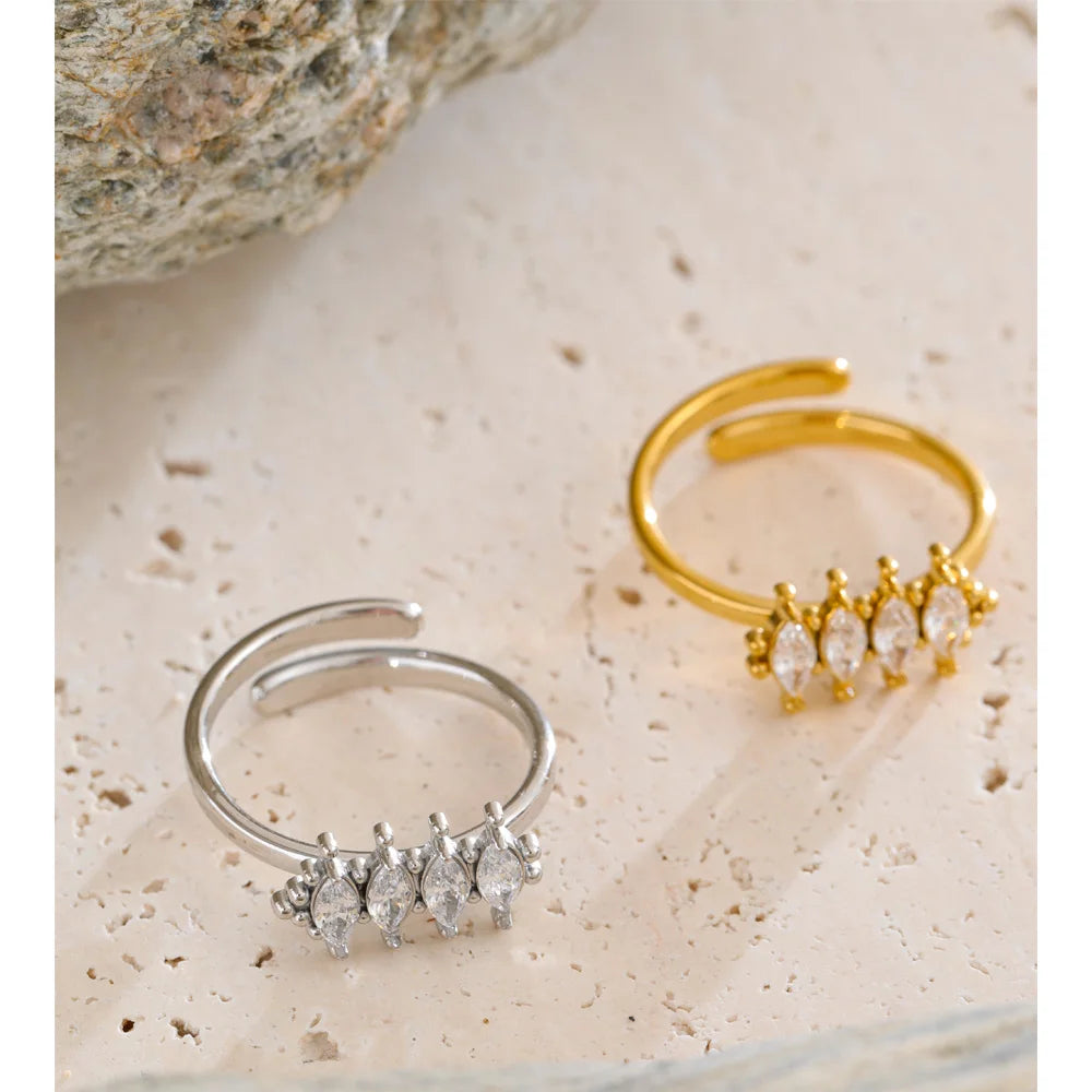 Inez Marquise Crystal Ring, waterproof ring in 316L stainless steel with a gold or silver-tone PVD finish by Lark & Reed, view 6