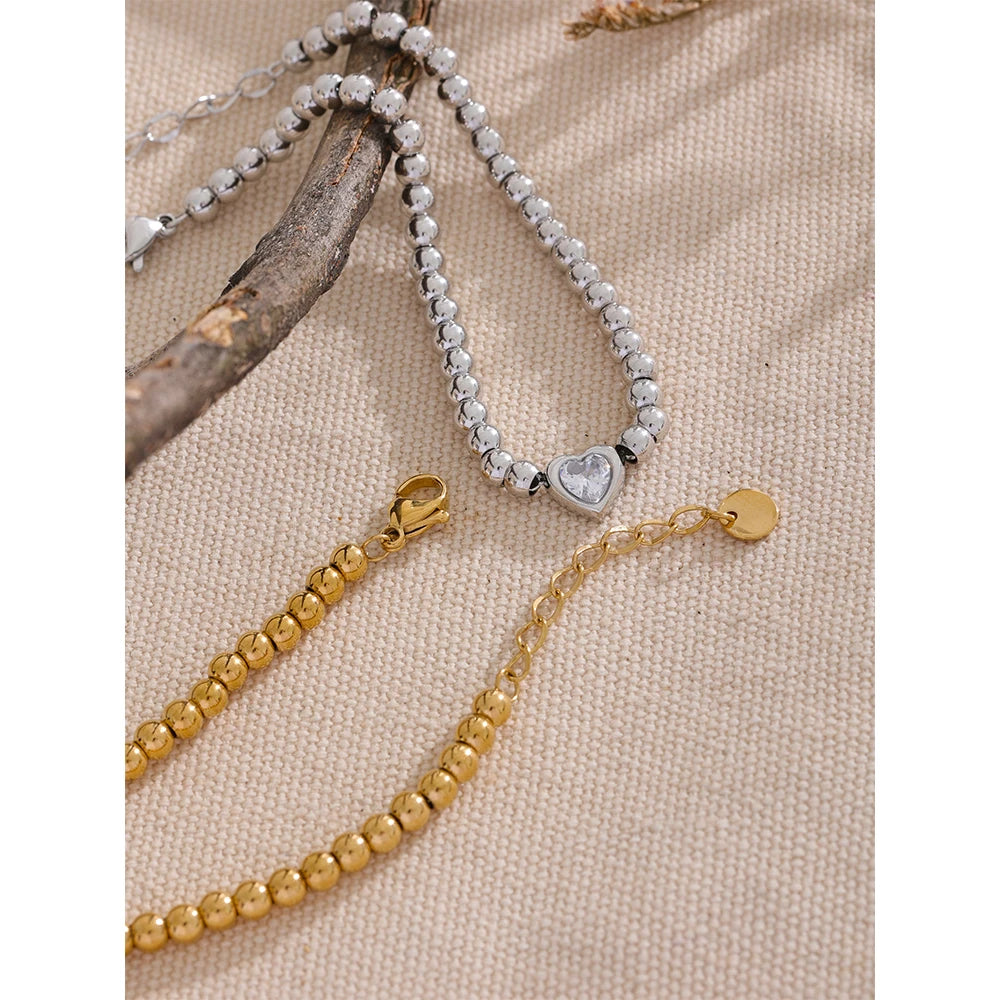 Leonora kuglearmbånd med hjerte, armbånd, tåler vand, rustfrit stål 316L med guld- eller sølvfarvet PVD-belægning, Lark & Reed, billede 2