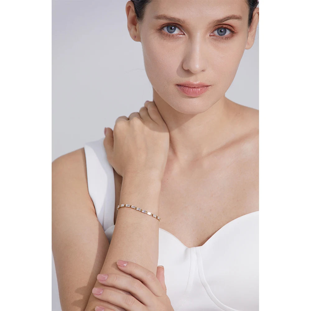 Collana Palma con zirconi baguette, collana, resistente all’acqua, acciaio inossidabile 316L con finitura PVD dorata, Lark & Reed, vista 2