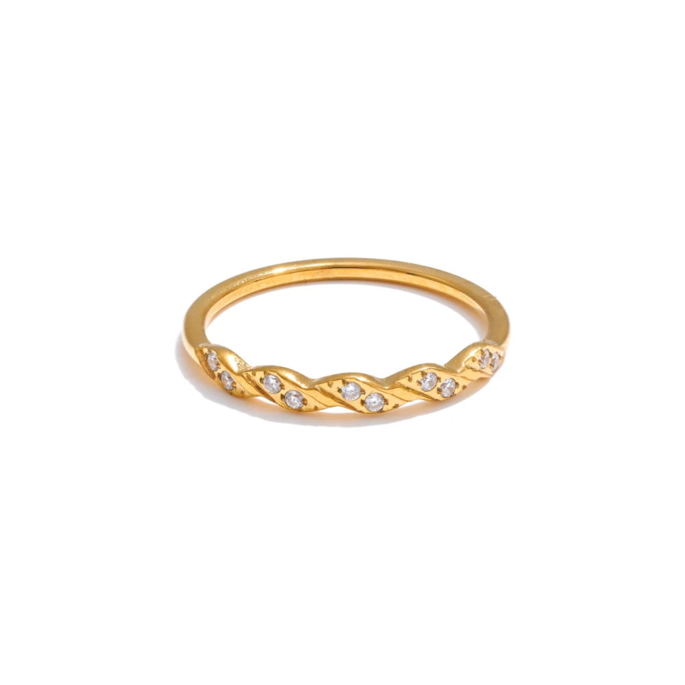Line bølgering med zirkonia, ring, tåler vand, rustfrit stål 316L med guld- eller sølvfarvet PVD-belægning, Lark & Reed, billede 7