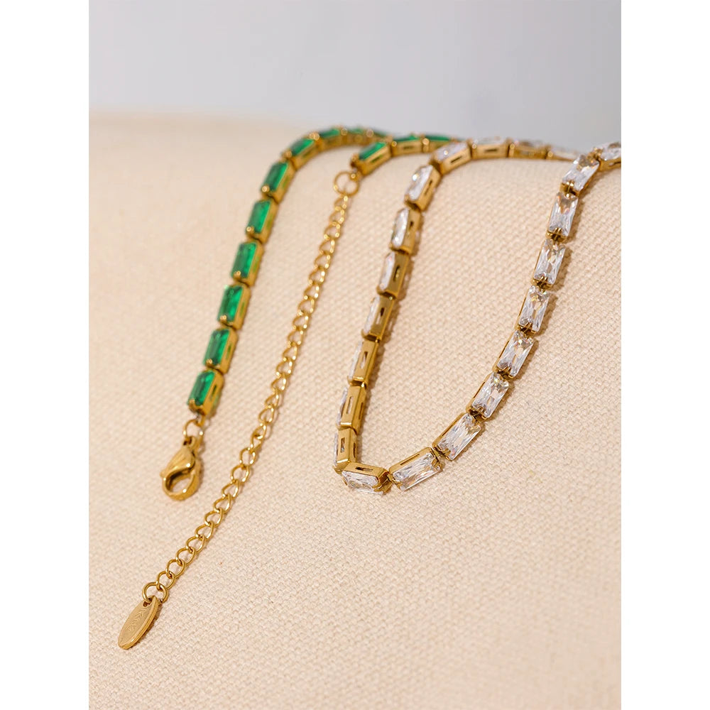 Collana Palma con zirconi baguette, collana, resistente all’acqua, acciaio inossidabile 316L con finitura PVD dorata, Lark & Reed, vista 6