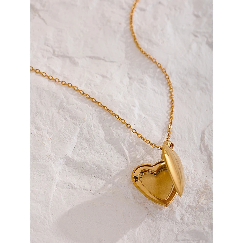 Isolde Heart Locket, waterproof necklace in 316L stainless steel with a gold or silver-tone PVD finish by Lark & Reed, view 5