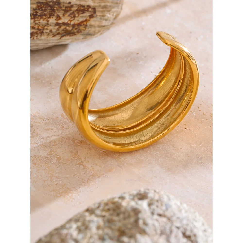 Innsbruck Double Cuff, waterproof bracelet in 316L stainless steel with a gold PVD finish by Lark & Reed, view 4