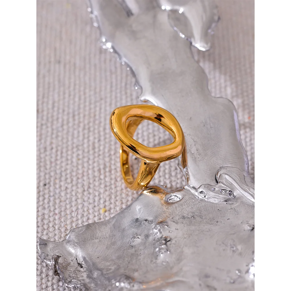 Ophelia Open Oval Ring, waterproof ring in 316L stainless steel with a gold PVD finish by Lark & Reed, view 5