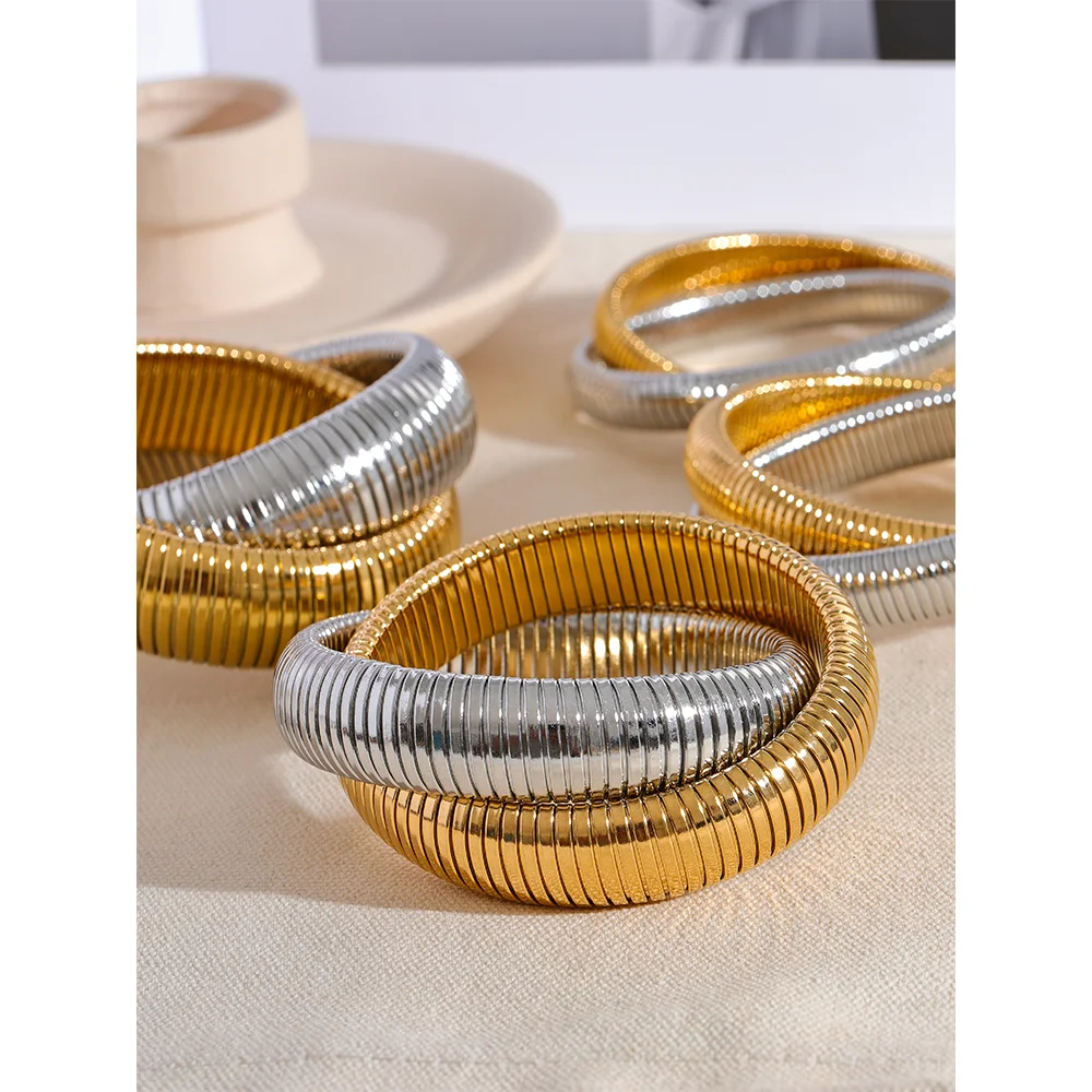 Uppsala Snake Bangle, waterproof bracelet in 316L stainless steel with a gold PVD finish by Lark & Reed, view 6