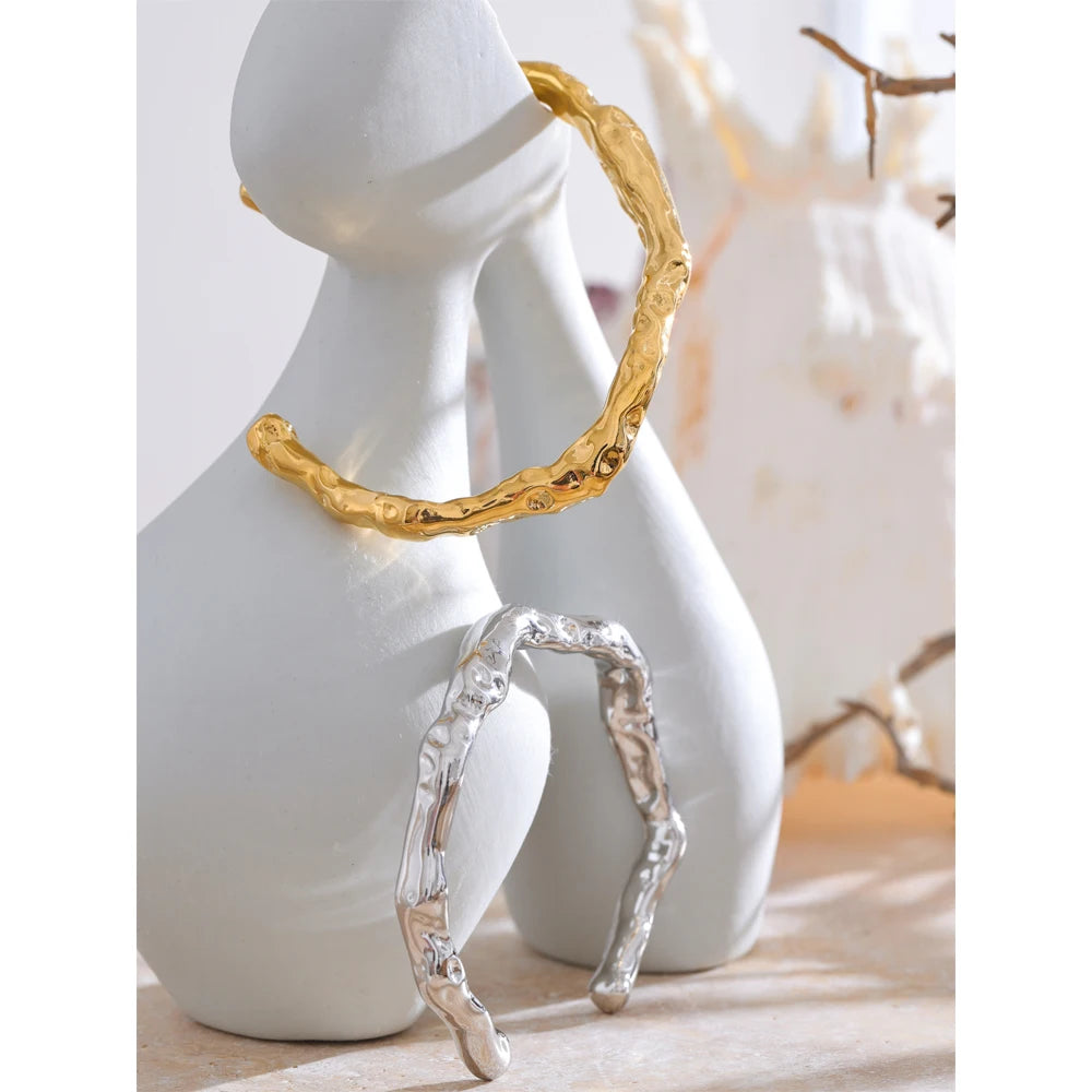 Ghent Hammered Cuff, waterproof bracelet in 316L stainless steel with a gold or silver-tone PVD finish by Lark & Reed, view 6