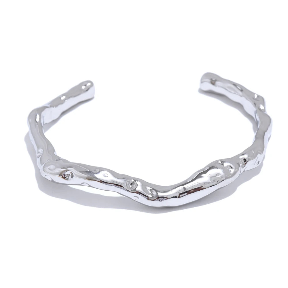 Ghent Hammered Cuff, waterproof bracelet in 316L stainless steel with a gold or silver-tone PVD finish by Lark & Reed, view 7