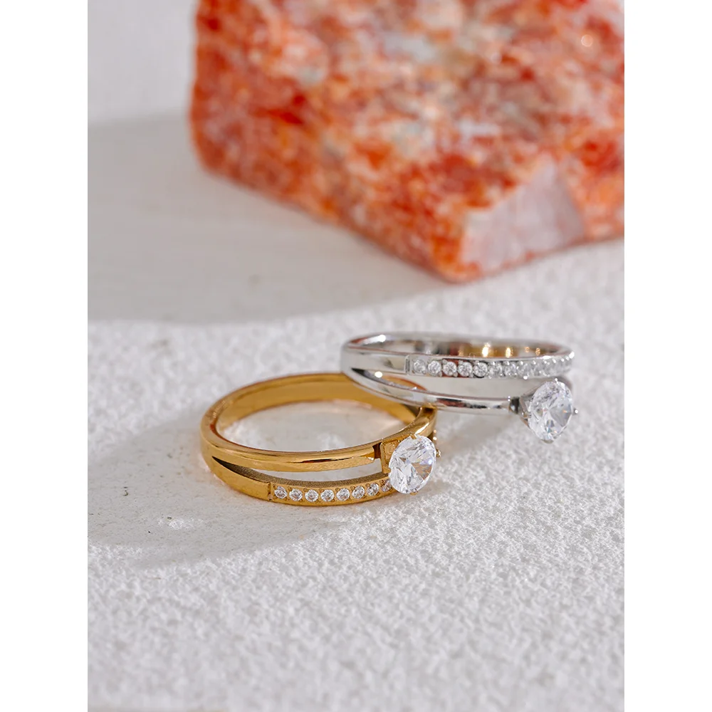 Elina ring med to rækker zirkonia, ring, tåler vand, rustfrit stål 316L med guld- eller sølvfarvet PVD-belægning, Lark & Reed, billede 3