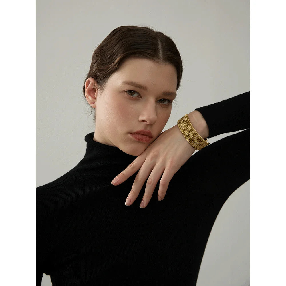Brazalete abierto Haarlem malla, pulsera, resistente al agua, acero inoxidable 316L con acabado PVD dorado o plateado, Lark & Reed, vista 4