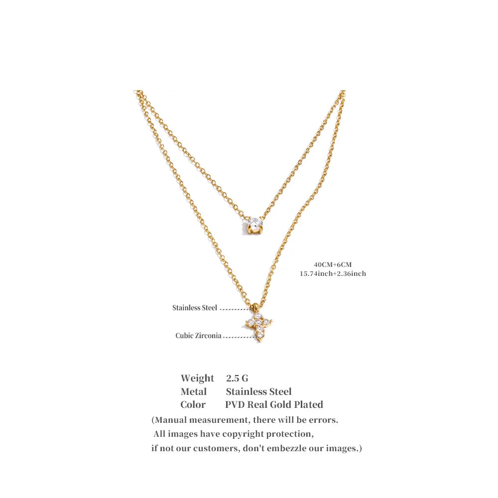 Runa Layered Crystal Necklace, waterproof necklace in 316L stainless steel with a gold or silver-tone PVD finish by Lark & Reed, view 6