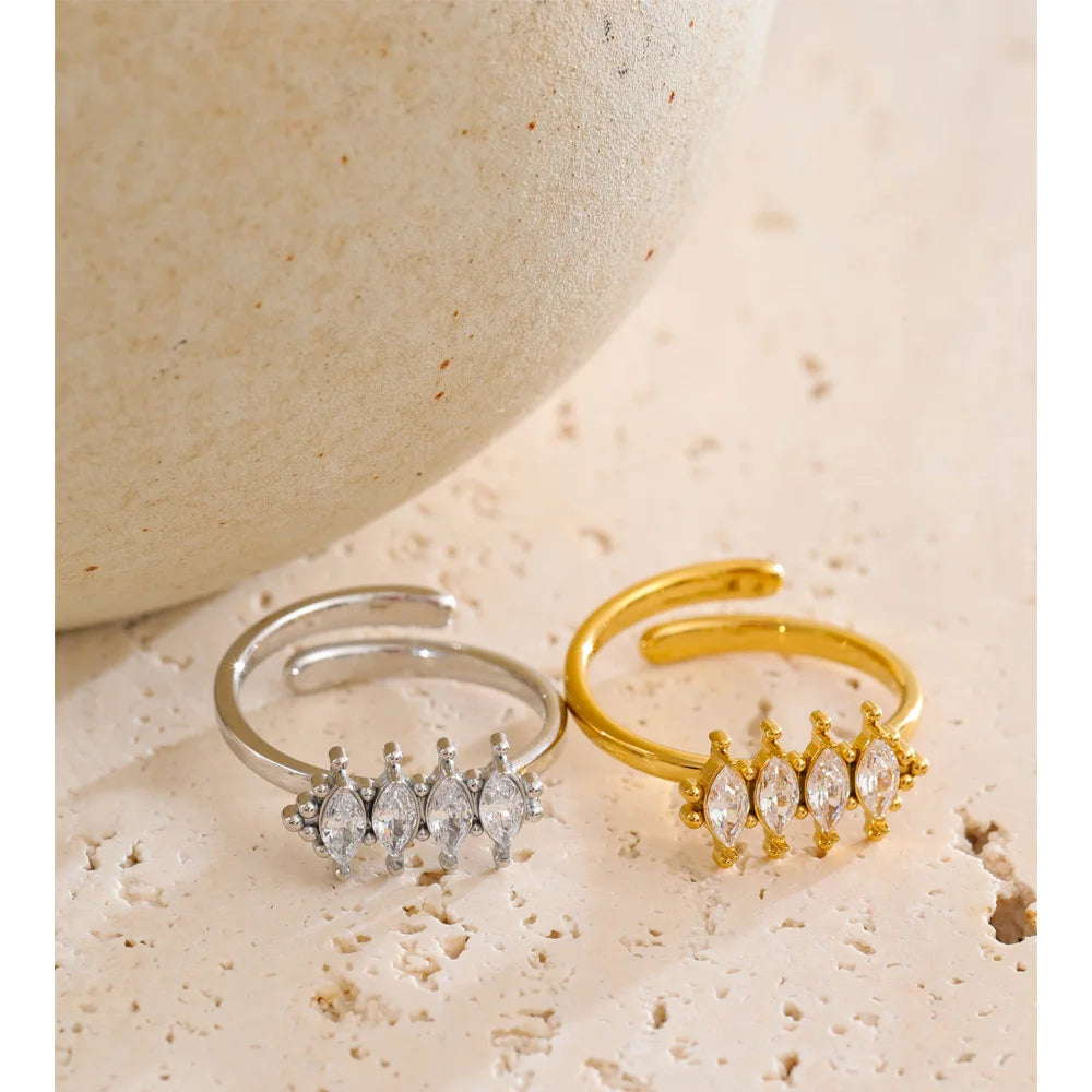 Inez Marquise Crystal Ring, waterproof ring in 316L stainless steel with a gold or silver-tone PVD finish by Lark & Reed, view 4