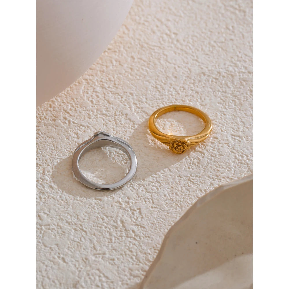Cosette Rose Signet Ring, waterproof ring in 316L stainless steel with a gold or silver-tone PVD finish by Lark & Reed, view 4