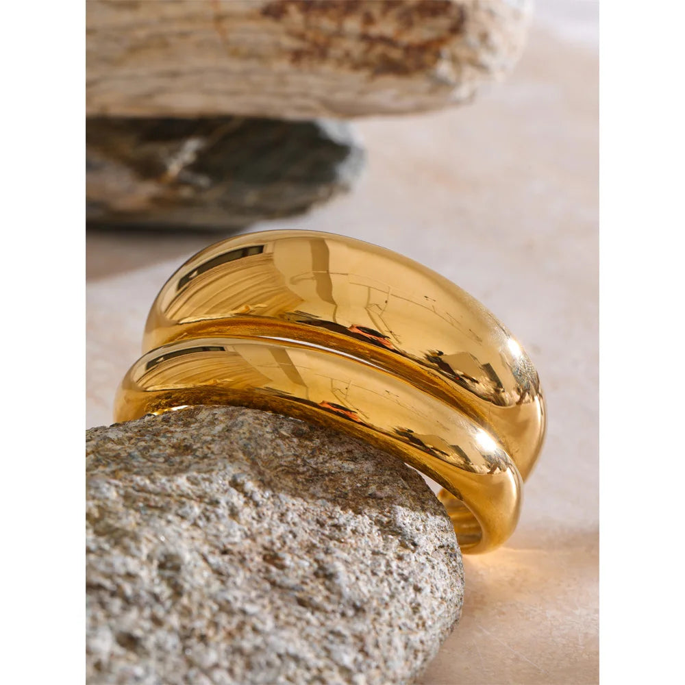 Innsbruck Double Cuff, waterproof bracelet in 316L stainless steel with a gold PVD finish by Lark & Reed, view 2